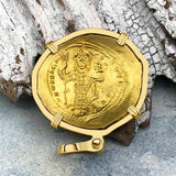 Byzantine Jesus Christ King of Kings 24K Gold Histamenon Nomisma Coin Circa 1059 AD 18K Gold Pendant