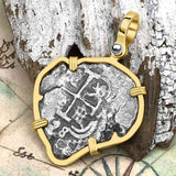Heart Shaped Pirate Era 1728 Spanish 2 Reale Cob Piece of 8 14K Gold Pendant