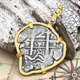 Heart Shaped Pirate Era 1728 Spanish 2 Reale Cob Piece of 8 14K Gold Pendant