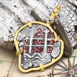 Heart Shaped Pirate Era 1728 Spanish 2 Reale Cob Piece of 8 14K Gold Pendant