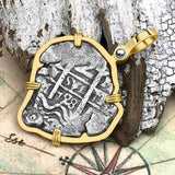 Heart Shaped Pirate Era 1728 Spanish 2 Reale Cob Piece of 8 14K Gold Pendant