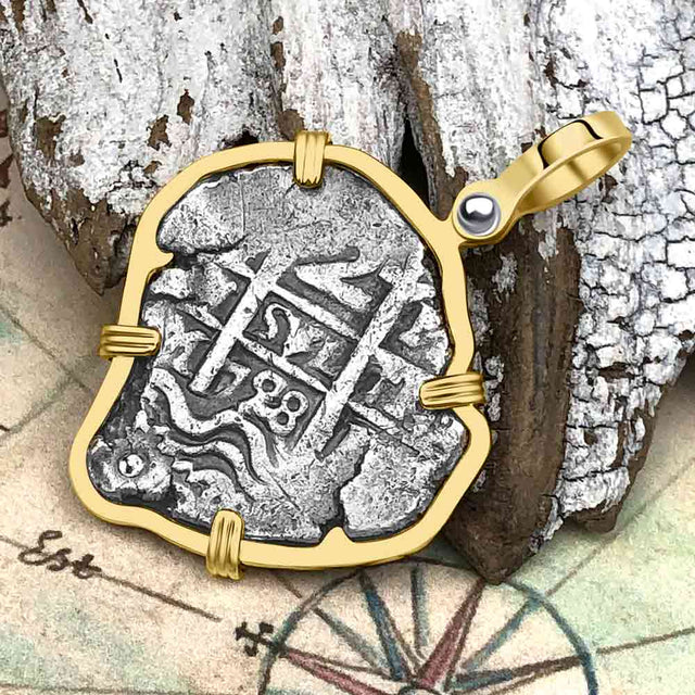 Heart Shaped Pirate Era 1728 Spanish 2 Reale Cob Piece of 8 14K Gold Pendant