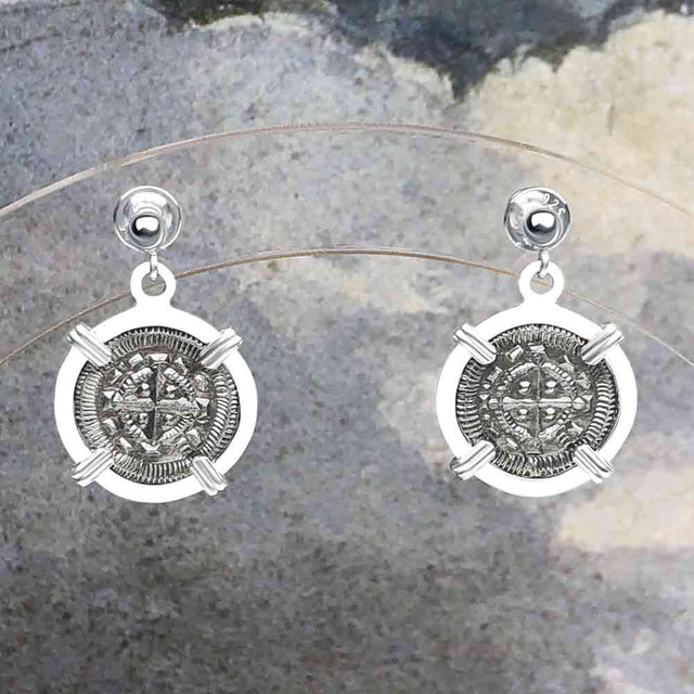 Medieval Hungary 1140 AD Cross of Faith & Perseverance Sterling Silver Post Earrings