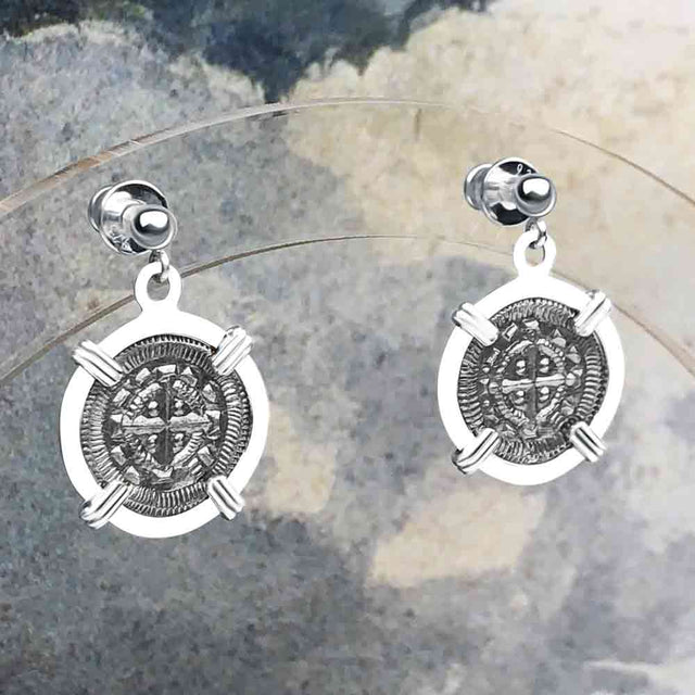 Medieval Hungary 1140 AD Cross of Faith & Perseverance Sterling Silver Post Earrings