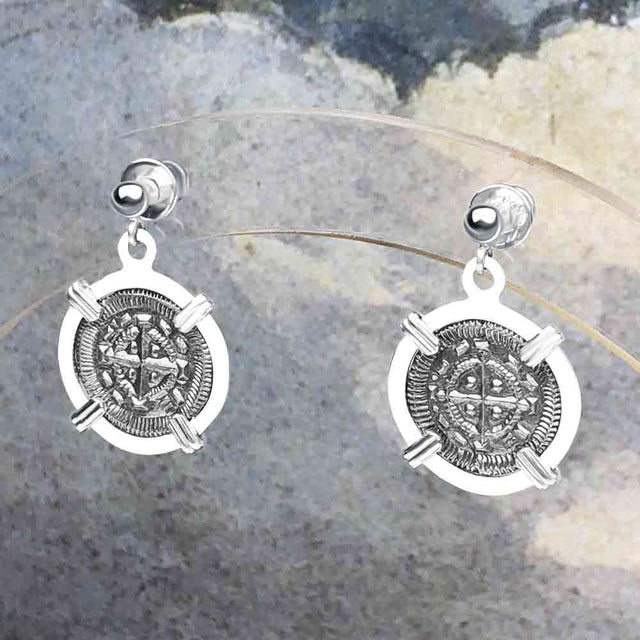 Medieval Hungary 1140 AD Cross of Faith & Perseverance Sterling Silver Post Earrings