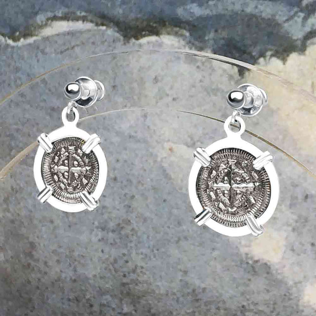 Medieval Hungary 1140 AD Cross of Faith & Perseverance Sterling Silver Post Earrings