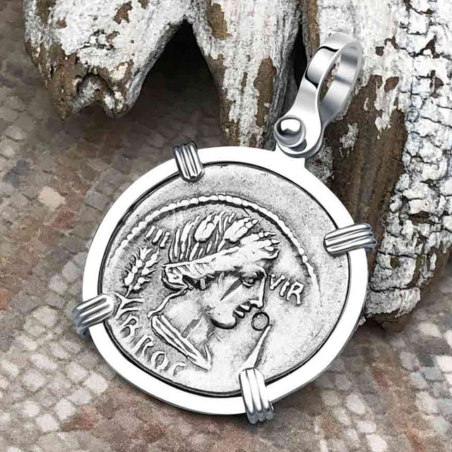 Roman Republic Silver Denarius 63 BC  Ceres the Goddess of Motherhood Sterling Silver Pendant