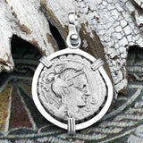 Roman Republic Silver Denarius 79 BC Diana & Victory Sterling Silver Pendant