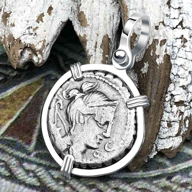 Roman Republic Silver Denarius 79 BC Diana & Victory Sterling Silver Pendant