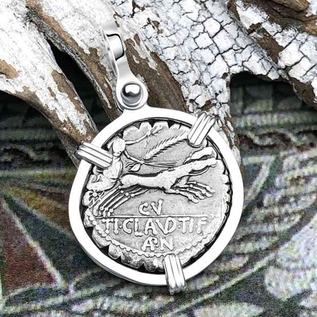 Roman Republic Silver Denarius 79 BC Diana & Victory Sterling Silver Pendant