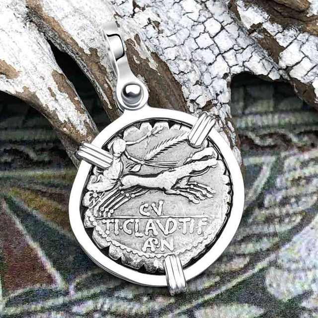 Roman Republic Silver Denarius 79 BC Diana & Victory Sterling Silver Pendant