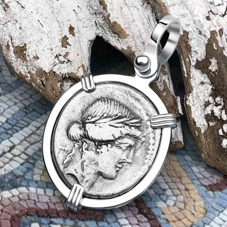 Roman Republic Silver Denarius 42 BC Apollo & Diana Sterling Silver Pendant