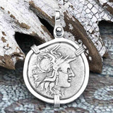 Roman Republic Silver Denarius 119 BC Roma & Victory Sterling Silver Pendant