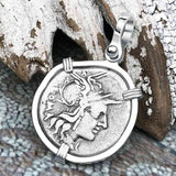 Roman Republic Silver Denarius 119 BC Roma & Victory Sterling Silver Pendant