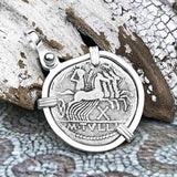 Roman Republic Silver Denarius 119 BC Roma & Victory Sterling Silver Pendant