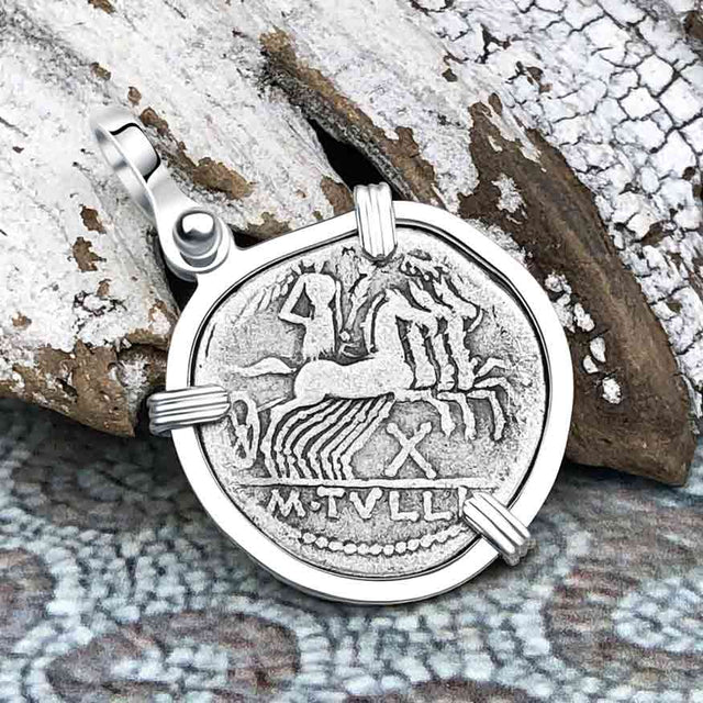Roman Republic Silver Denarius 119 BC Roma & Victory Sterling Silver Pendant