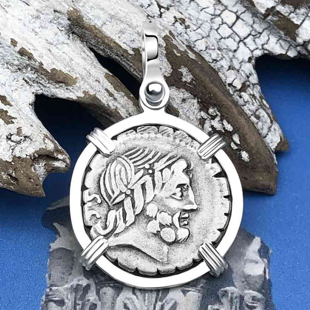 Roman Republic Silver Denarius Serratus 82 BC Jupiter & Victory Sterling Silver Pendant