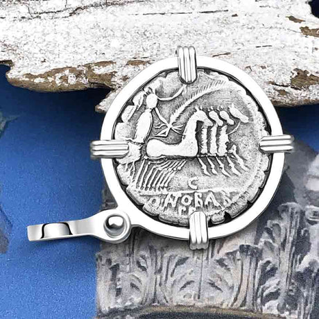 Roman Republic Silver Denarius Serratus 82 BC Jupiter & Victory Sterling Silver Pendant