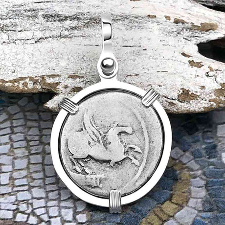 Roman Republic Silver Denarius 90 BC Pegasus Sterling Silver Pendant