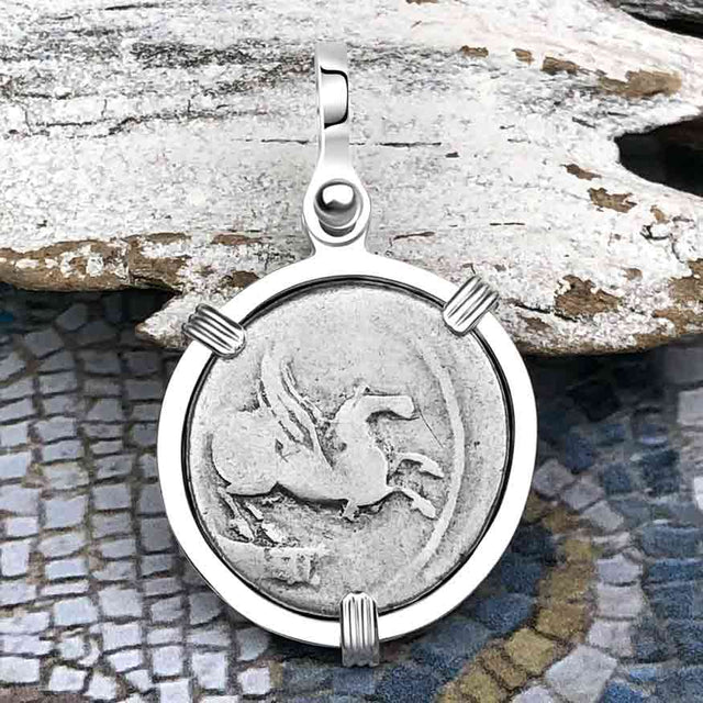 Roman Republic Silver Denarius 90 BC Pegasus Sterling Silver Pendant
