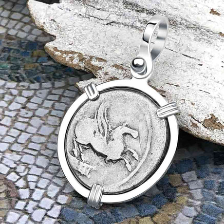 Roman Republic Silver Denarius 90 BC Pegasus Sterling Silver Pendant