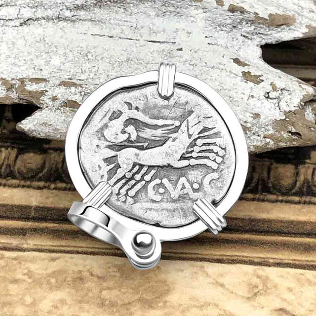 Roman Republic Silver Denarius 140 BC Roma & Victory Sterling Silver Pendant