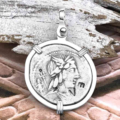 Roman Republic Silver Denarius 85 BC Apollo and Victory Sterling Silver Pendant