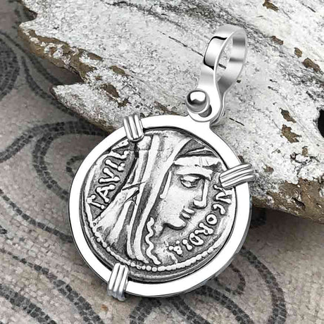 Roman Republic Silver Denarius 62 BC Concordia 14K Gold & Sterling Silver Pendant