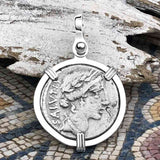 Roman Republic Silver Denarius 49 BC Salus, the Goddess of Prosperity Sterling Silver Pendant | Artifact #4415