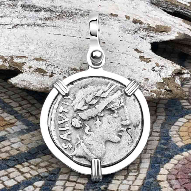 Roman Republic Silver Denarius 49 BC Salus, the Goddess of Prosperity Sterling Silver Pendant | Artifact #4415
