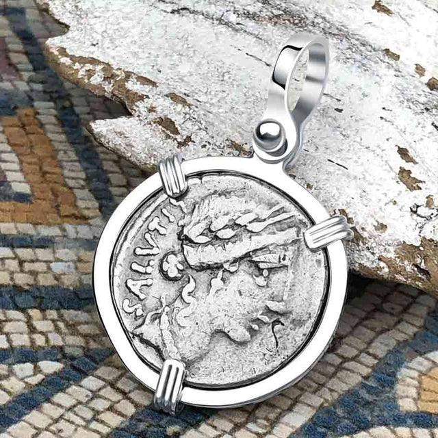 Roman Republic Silver Denarius 49 BC Salus, the Goddess of Prosperity Sterling Silver Pendant | Artifact #4415