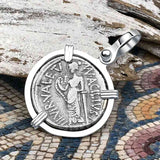 Roman Republic Silver Denarius 49 BC Salus, the Goddess of Prosperity Sterling Silver Pendant | Artifact #4415
