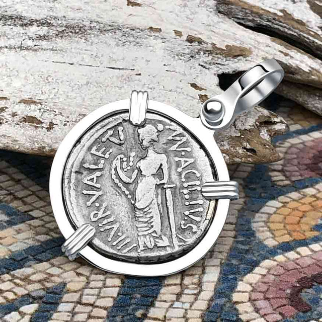 Roman Republic Silver Denarius 49 BC Salus, the Goddess of Prosperity Sterling Silver Pendant | Artifact #4415