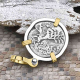 Roman Republic Silver Denarius 125 BC Roma & Libertas 14K Gold and Sterling Silver Pendant