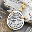 Roman Republic Silver Denarius 49 BC Salus, the Goddess of Prosperity 14K Gold and Sterling Silver Pendant