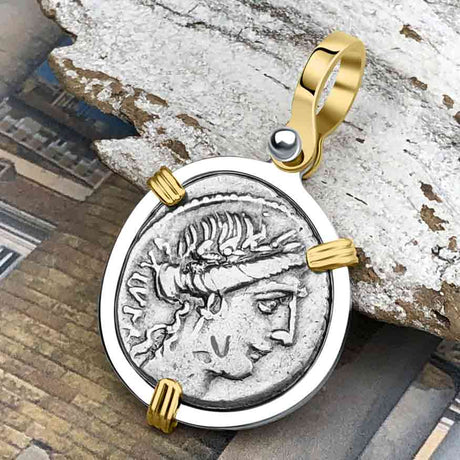Roman Republic Silver Denarius 49 BC Salus, the Goddess of Prosperity 14K Gold and Sterling Silver Pendant