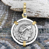 Roman Republic Silver Denarius 79 BC Venus and Victory 14K Gold and Sterling Silver Pendant