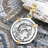Roman Republic Silver Denarius 79 BC Venus and Victory 14K Gold and Sterling Silver Pendant