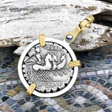 Roman Republic Silver Denarius 79 BC Venus and Victory 14K Gold and Sterling Silver Pendant