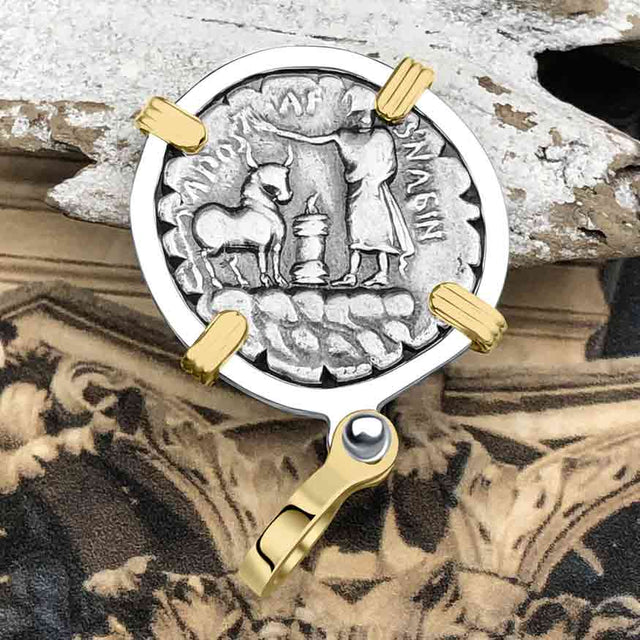 Roman Republic Silver Denarius Serratus 81 BC Diana 14K Gold and Sterling Silver Pendant