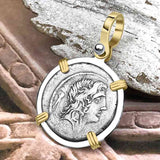 Roman Republic Silver Denarius 57 BC Bonus Eventus - Success & Good Fortune 14K Gold and Sterling Silver Pendant
