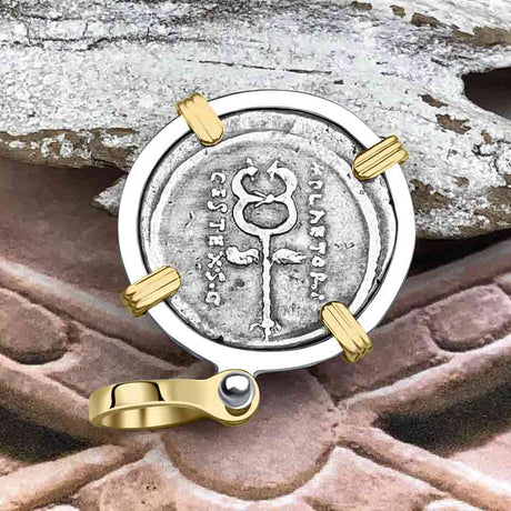 Roman Republic Silver Denarius 57 BC Bonus Eventus - Success & Good Fortune 14K Gold and Sterling Silver Pendant