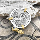 Roman Republic Silver Denarius 104 BC Roma & Saturn 14K Gold & Sterling Silver Pendant