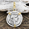 Roman Republic Silver Denarius 91 BC Roma & Victory 14K Gold and Sterling Silver Pendant