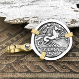 Roman Republic Silver Denarius 91 BC Roma & Victory 14K Gold and Sterling Silver Pendant