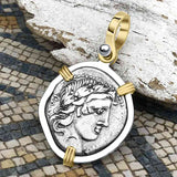 Roman Republic Silver Denarius 90 BC Apollo and Minerva 14K Gold and Sterling Silver Pendant