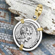 Roman Republic Silver Denarius 85 BC Apollo and Victory 14K Gold and Sterling Silver Pendant