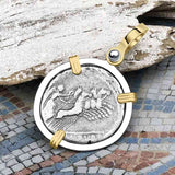 Roman Republic Silver Denarius 85 BC Apollo and Victory 14K Gold and Sterling Silver Pendant