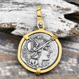 Roman Republic Silver Denarius 148 BC Roma & the Gemini Twins 14K Gold Pendant
