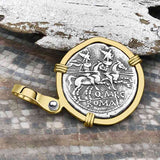 Roman Republic Silver Denarius 148 BC Roma & the Gemini Twins 14K Gold Pendant